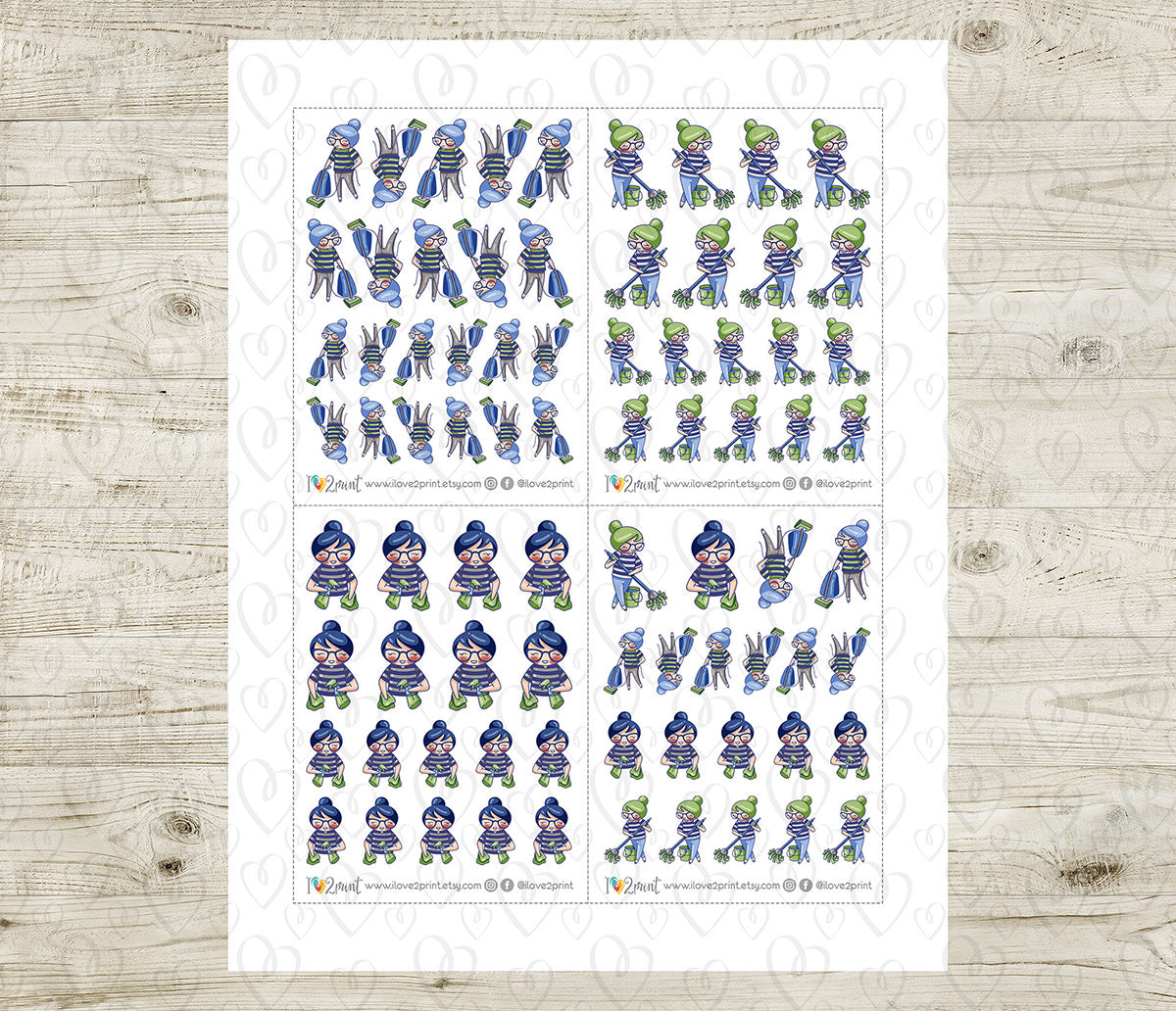 Elena Cleaning - COLOR Printable Planner Sticker - PDF & Cut Files