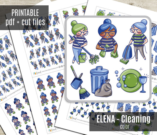 Elena Cleaning - COLOR Printable Planner Sticker - PDF & Cut Files