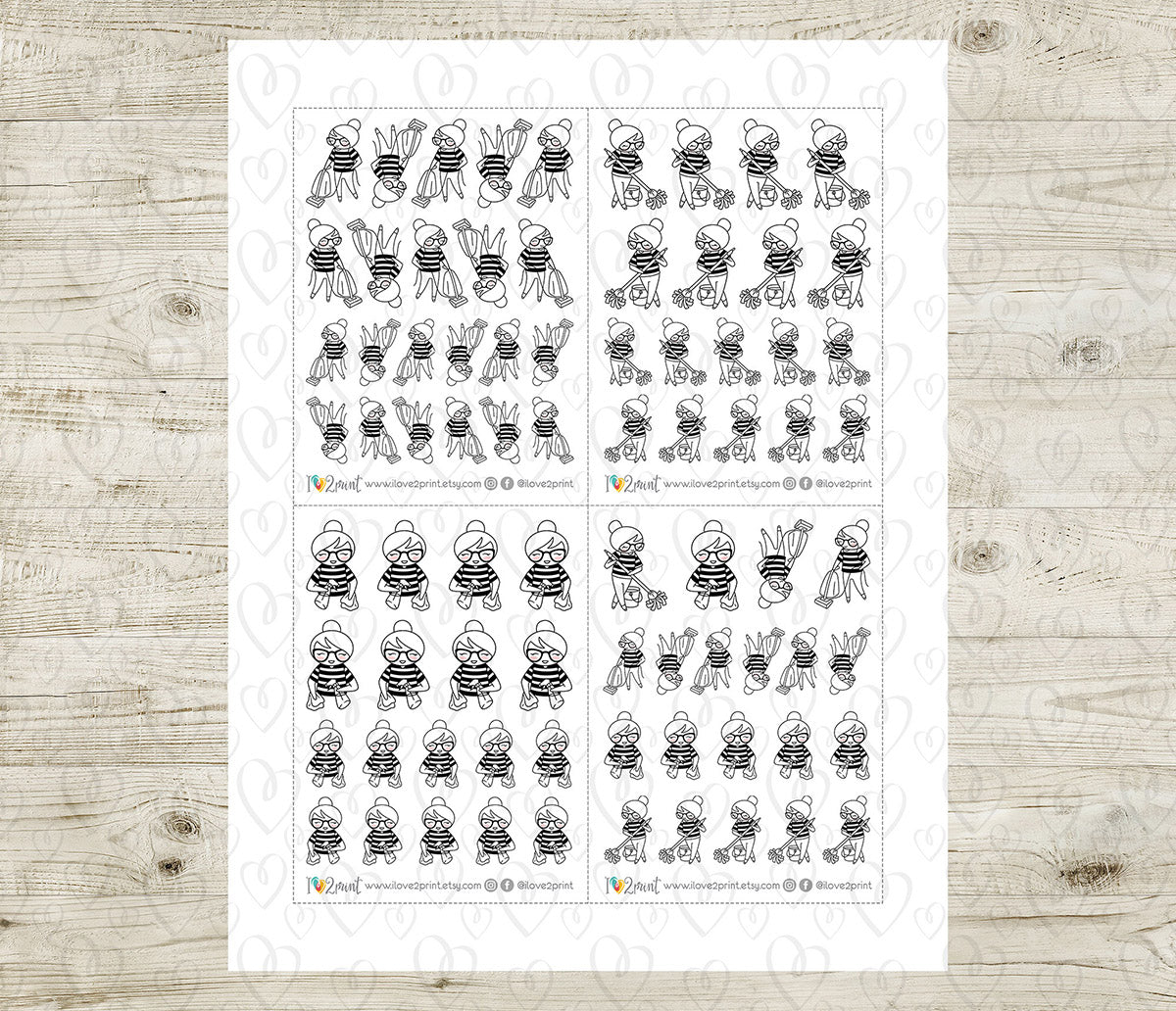 Elena Cleaning - DOODLE Printable Planner Sticker - PDF & Cut Files