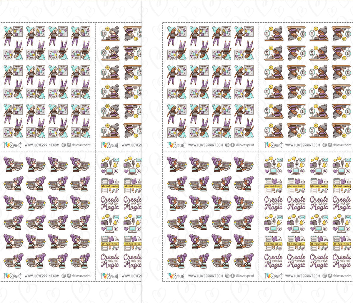 Elena Content Creator Color Printable Stickers | 2 Skin Tones | 2 Sizes | PDF Cut Files