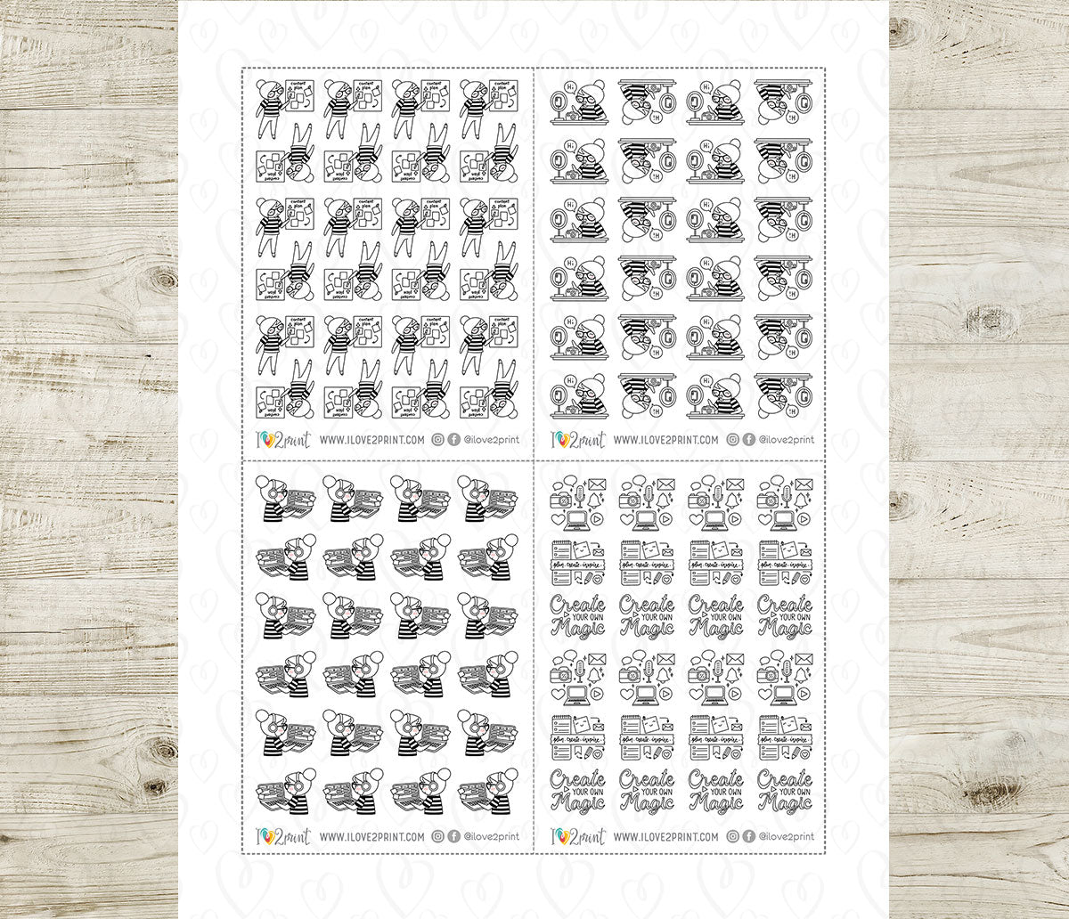 Elena Content Creator Doodle Printable Stickers | Outline Creator | 2 Sizes | PDF Cut Files