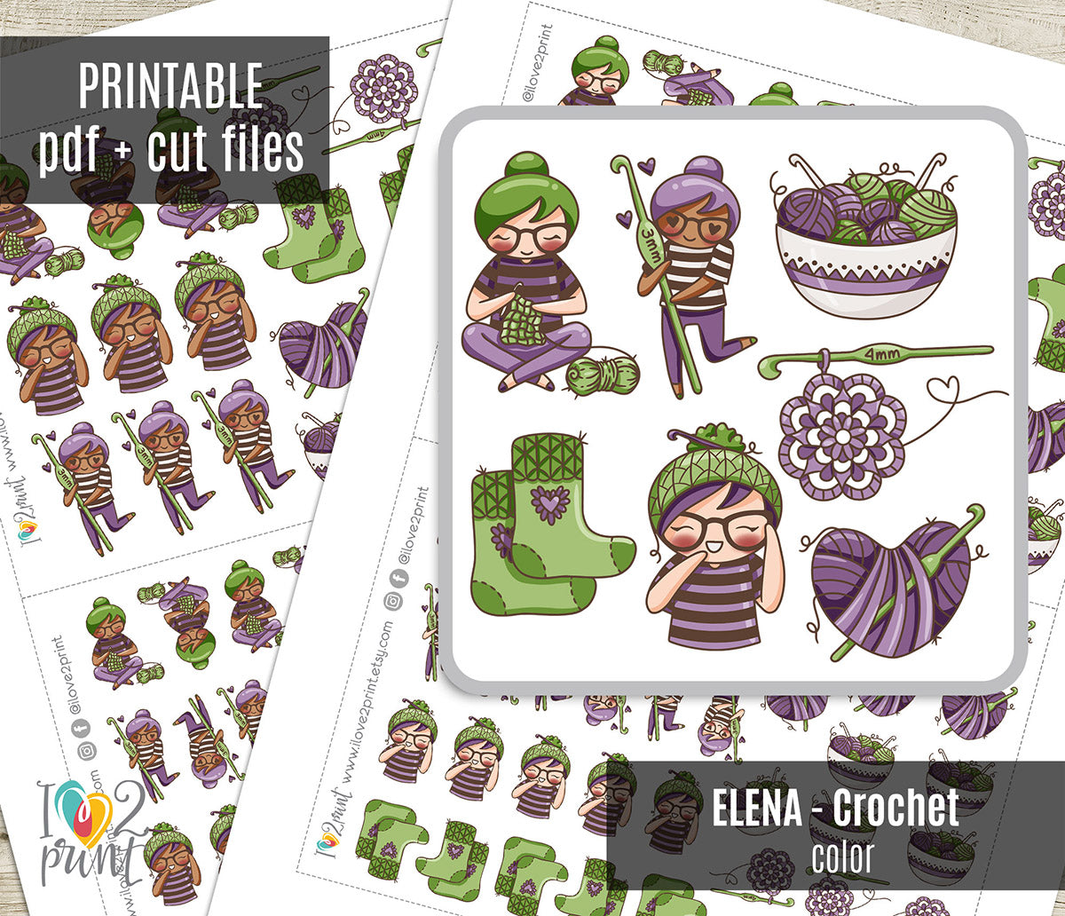 Elena Crochet - COLOR Printable Planner Sticker - PDF & Cut Files