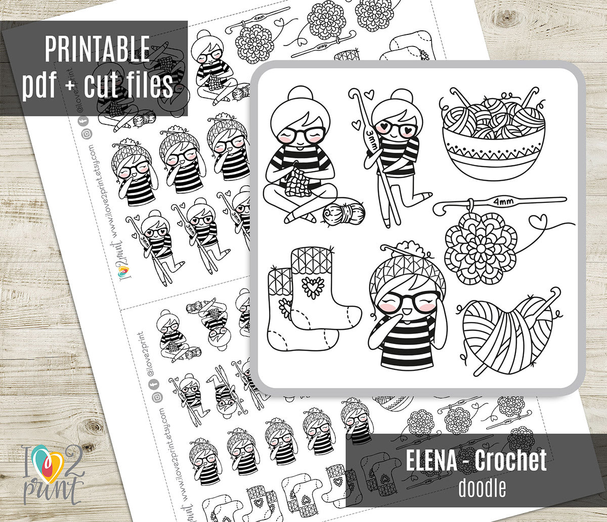 Elena Crochet - DOODLE Printable Planner Sticker - PDF & Cut Files