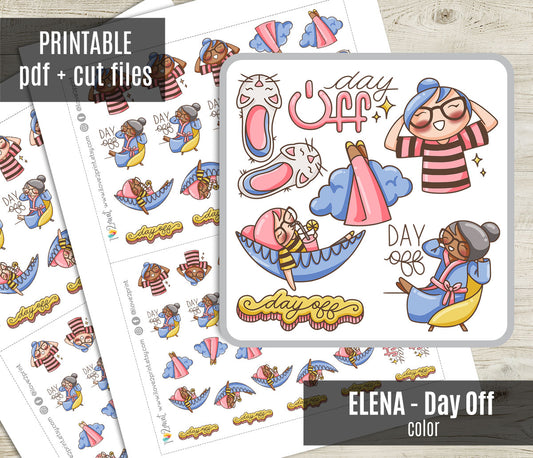 Elena Day Off – Colored Printable Stickers (PDF + Cut Files)