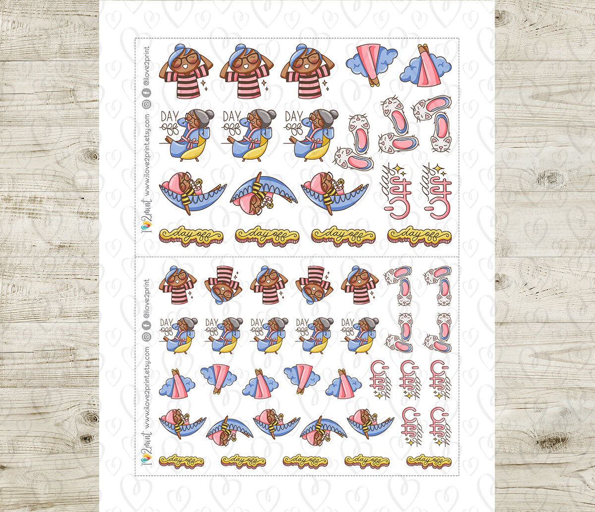 Elena Day Off – Colored Printable Stickers (PDF + Cut Files)