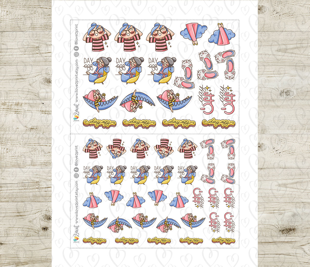 Elena Day Off – Colored Printable Stickers (PDF + Cut Files)