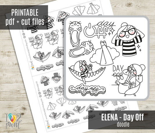 Elena Day Off – Doodle Printable Stickers (PDF + Cut Files)
