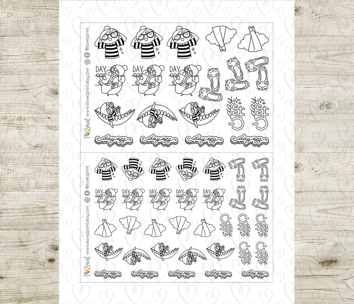 Elena Day Off – Doodle Printable Stickers (PDF + Cut Files)