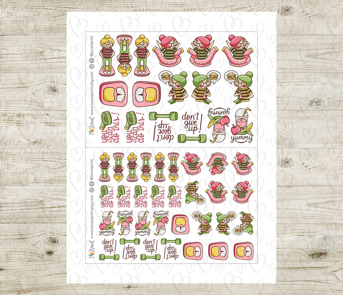 Elena Diet - COLOR Printable Planner Sticker - PDF & Cut Files