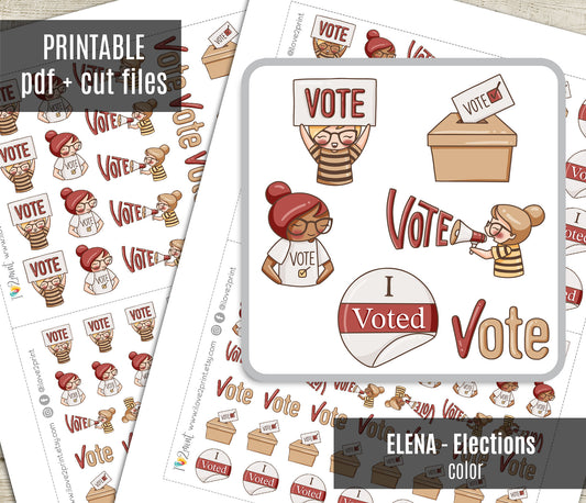 Elena Vote Color Printable Stickers | 2 Skin Tones Civic | 2 Sizes | PDF Cut Files
