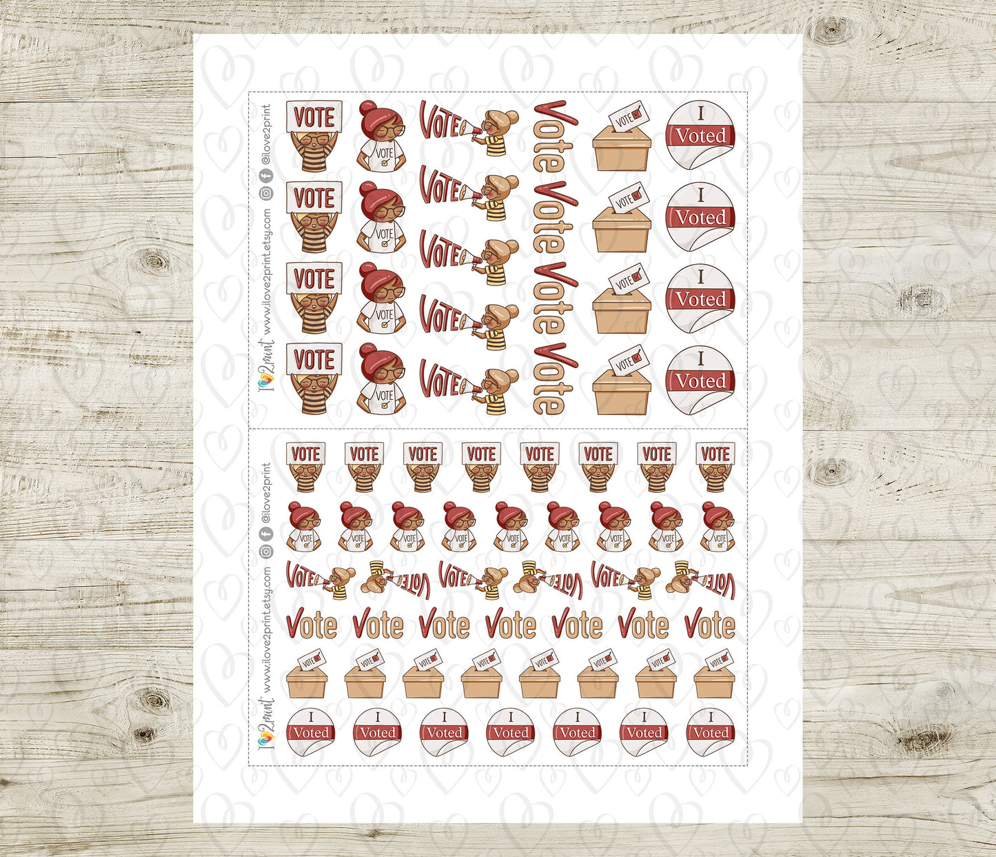 Elena Vote Color Printable Stickers | 2 Skin Tones Civic | 2 Sizes | PDF Cut Files