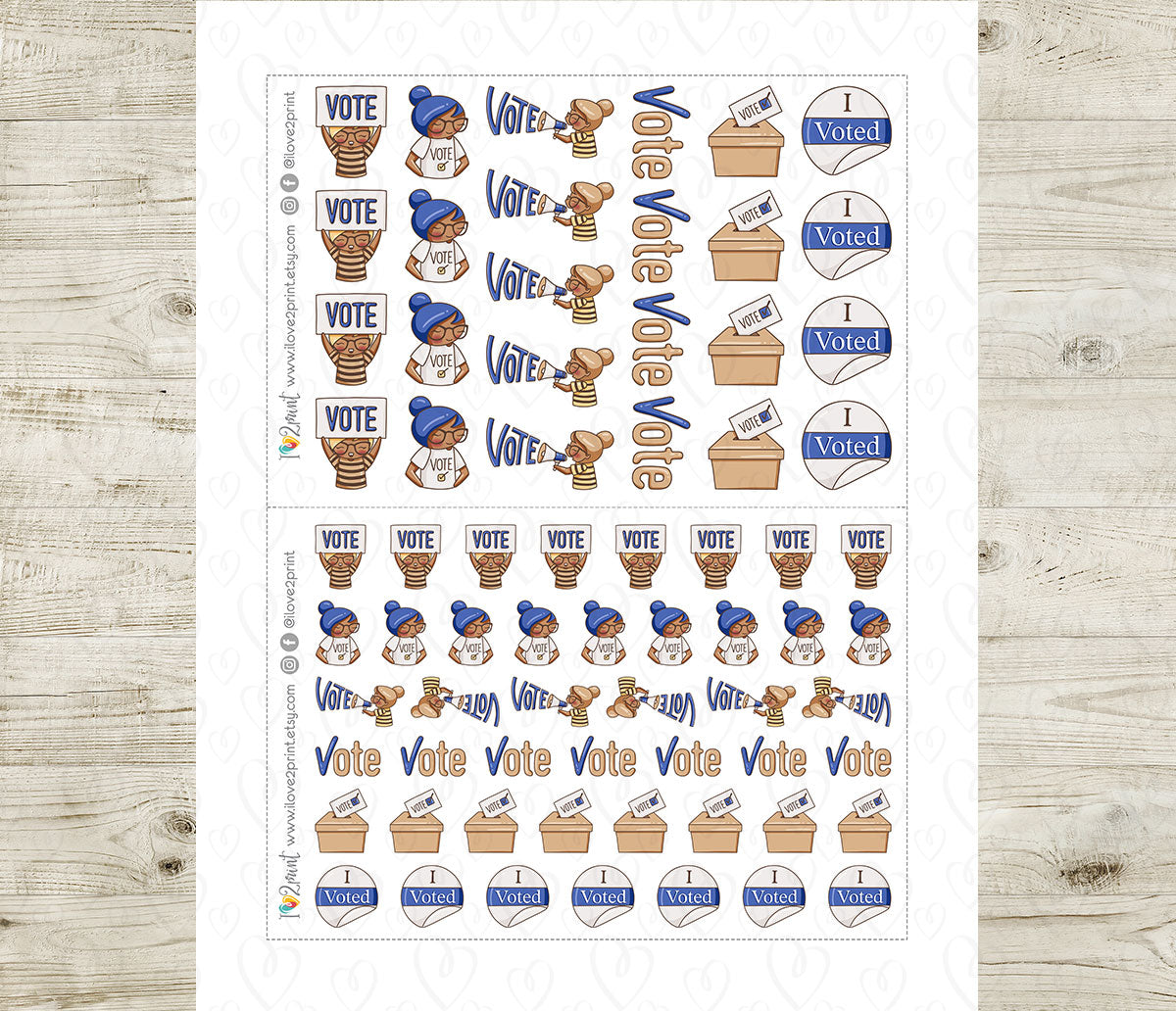 Elena Vote Blue Printable Stickers | 2 Skin Tones Civic | 2 Sizes | PDF Cut Files