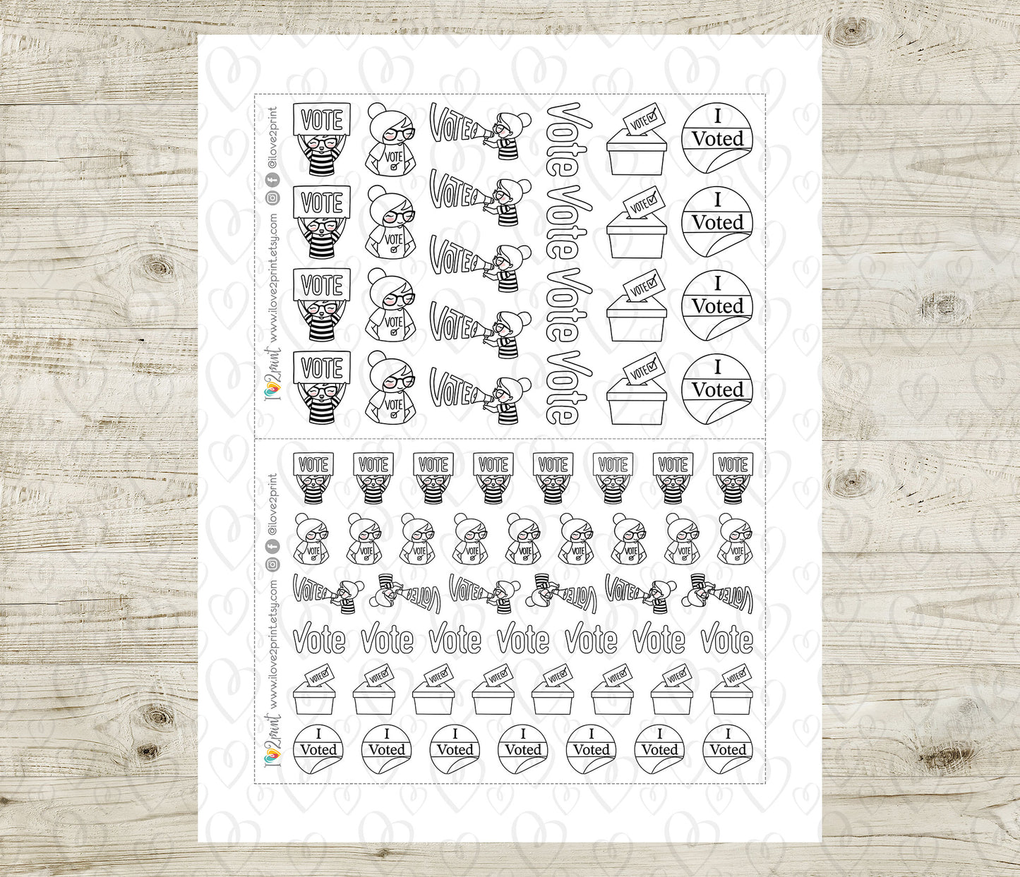 Elena Vote Doodle Printable Planner Stickers | Outline Civic | 2 Sizes | PDF Cut Files