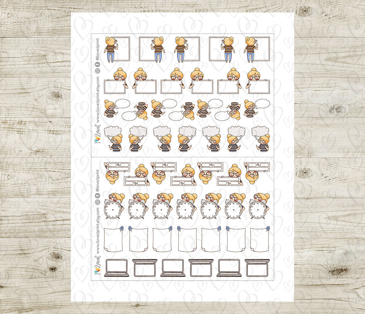 Elena Fill In Notes - Fair Skin & Blond Hair Printable Planner Sticker - PDF & Cut Files