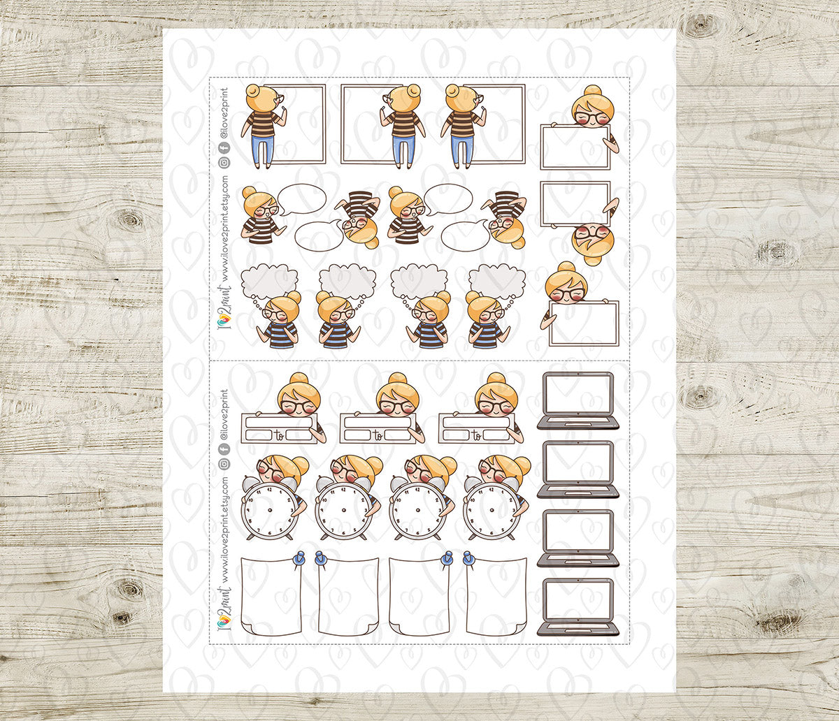 Elena Fill In Notes - Fair Skin & Blond Hair Printable Planner Sticker - PDF & Cut Files