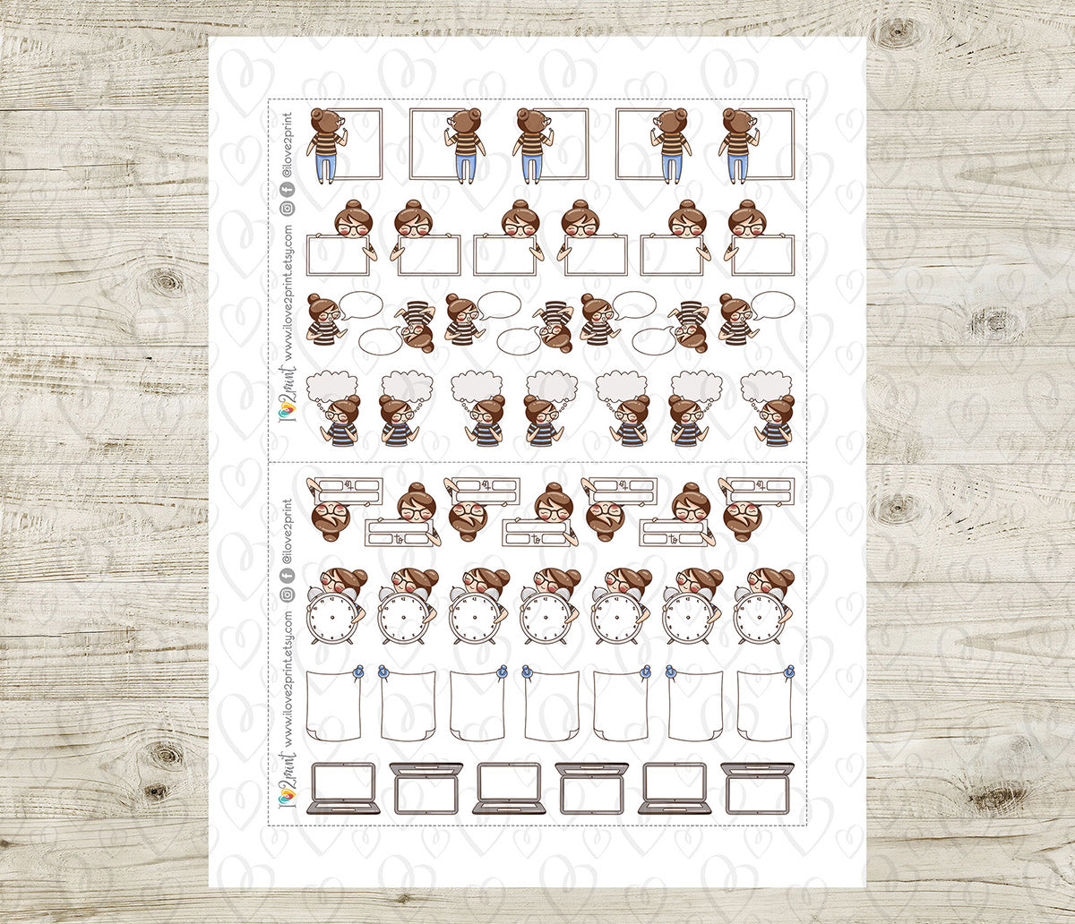 Elena Fill In Notes - Fair Skin & Brown Hair Printable Planner Sticker - PDF & Cut Files
