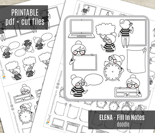 Elena Fill In Notes - DOODLE Printable Planner Sticker - PDF & Cut Files