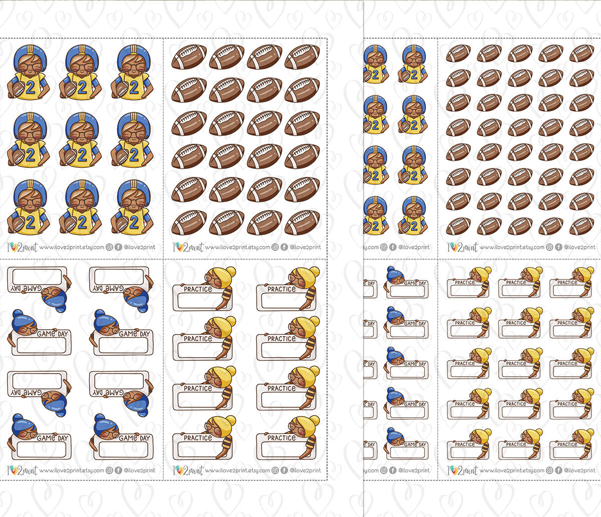 Elena Football Tracker – COLOR Printable Planner Stickers – Practice & Game Day – PDF + Cut Files