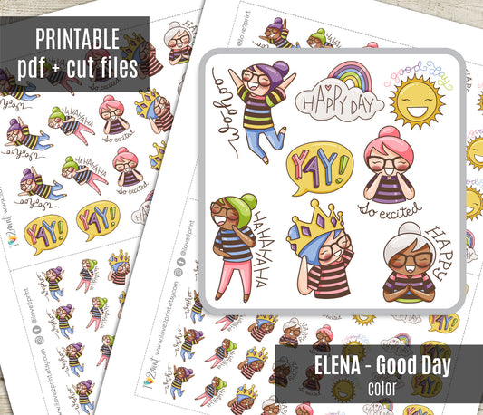 Elena Good Day - COLOR Printable Planner Sticker - PDF & Cut Files