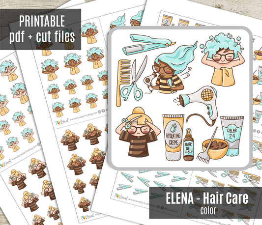 Elena Hair Care – Colored Printable Stickers (PDF + Cut Files)