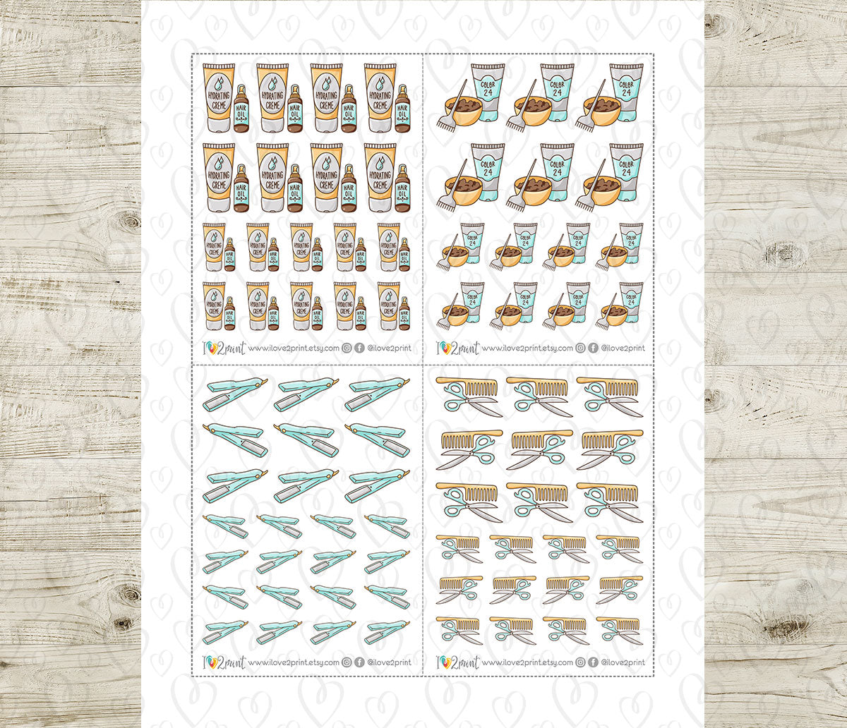 Elena Hair Care – Colored Printable Stickers (PDF + Cut Files)