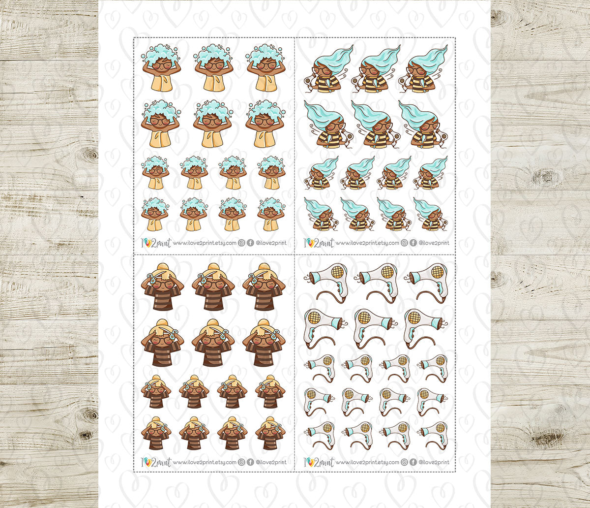 Elena Hair Care – Colored Printable Stickers (PDF + Cut Files)