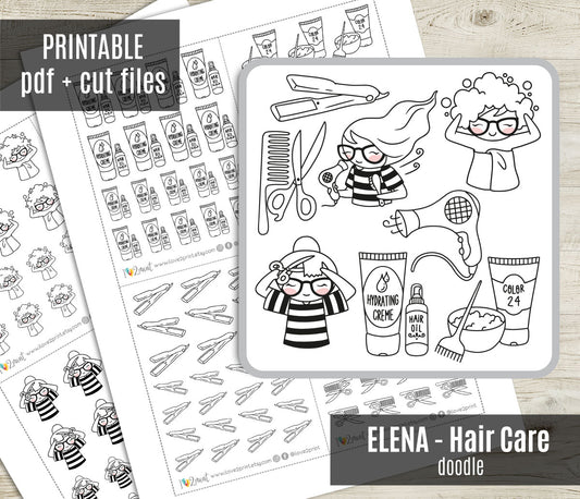 Elena Hair Care – Doodle Printable Stickers (PDF + Cut Files)