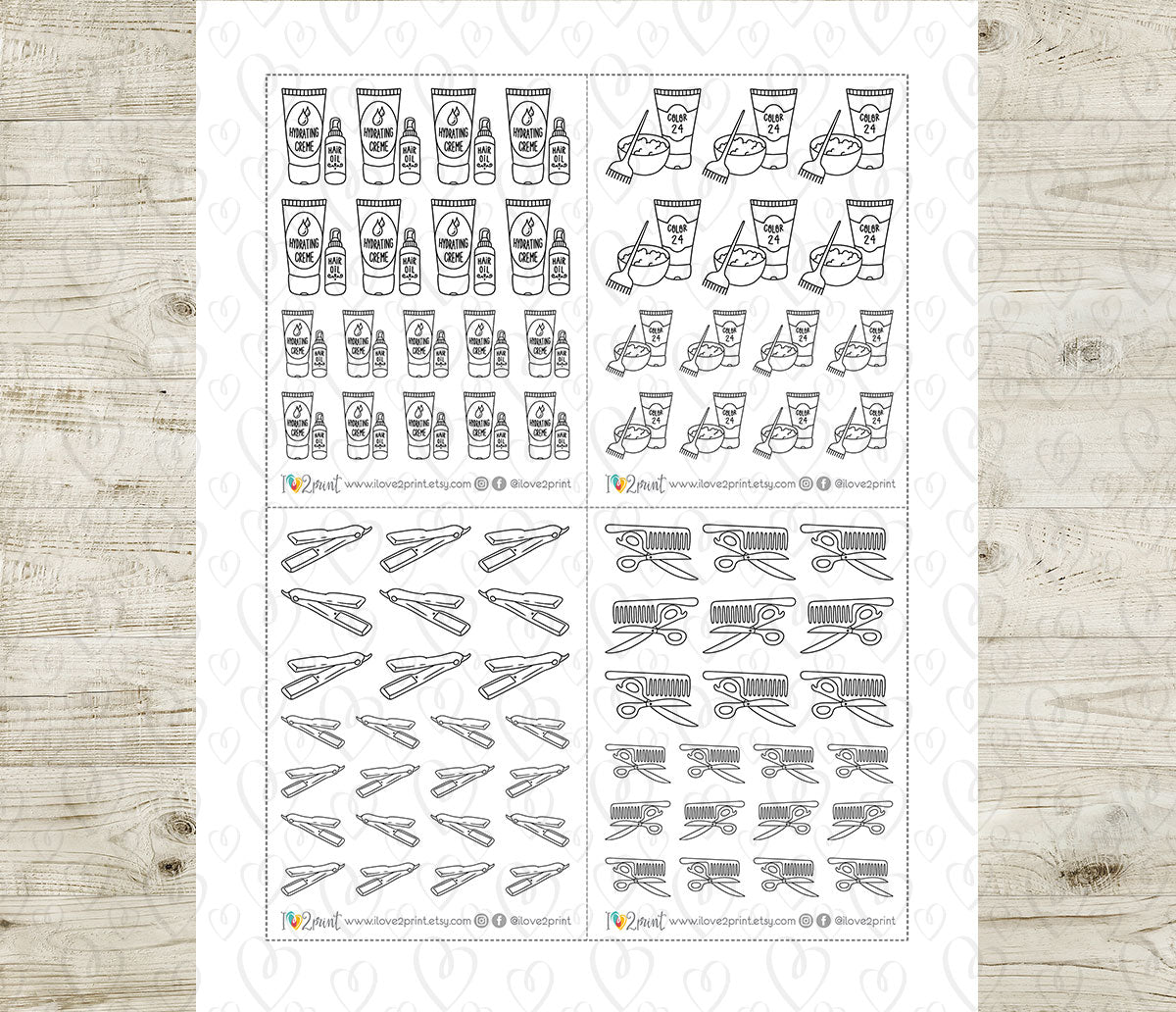 Elena Hair Care – Doodle Printable Stickers (PDF + Cut Files)