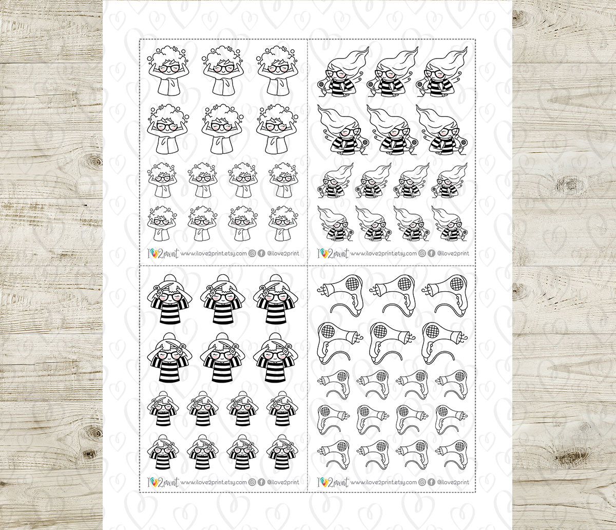 Elena Hair Care – Doodle Printable Stickers (PDF + Cut Files)