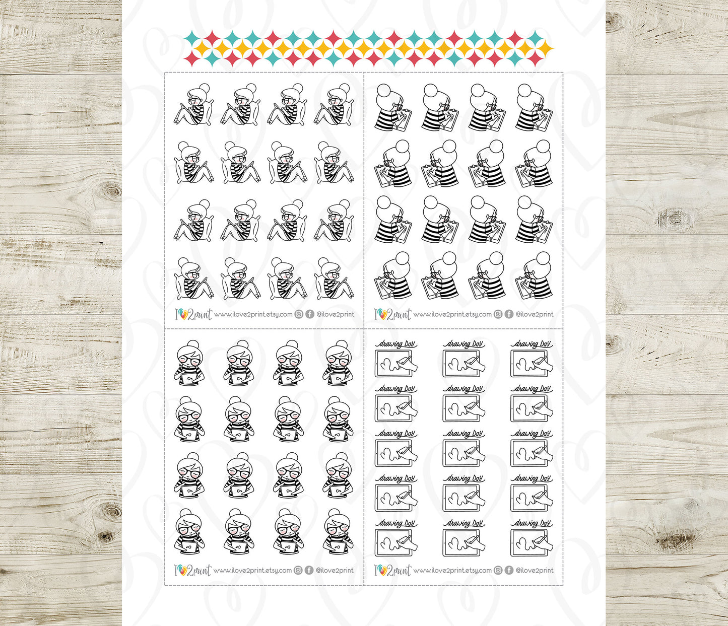 Elena iPad Drawing Light Skin Doodle Stickers | Digital Art | 2 Sizes | PDF Cut Files