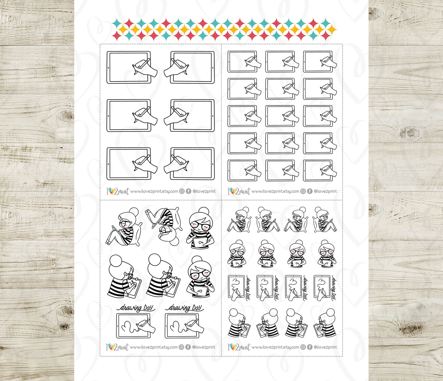 Elena iPad Drawing Light Skin Doodle Stickers | Digital Art | 2 Sizes | PDF Cut Files