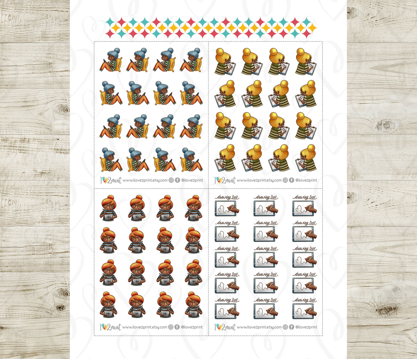 Elena iPad Drawing Brown Skin Doodle Stickers | Digital Art | 2 Sizes | PDF Cut Files