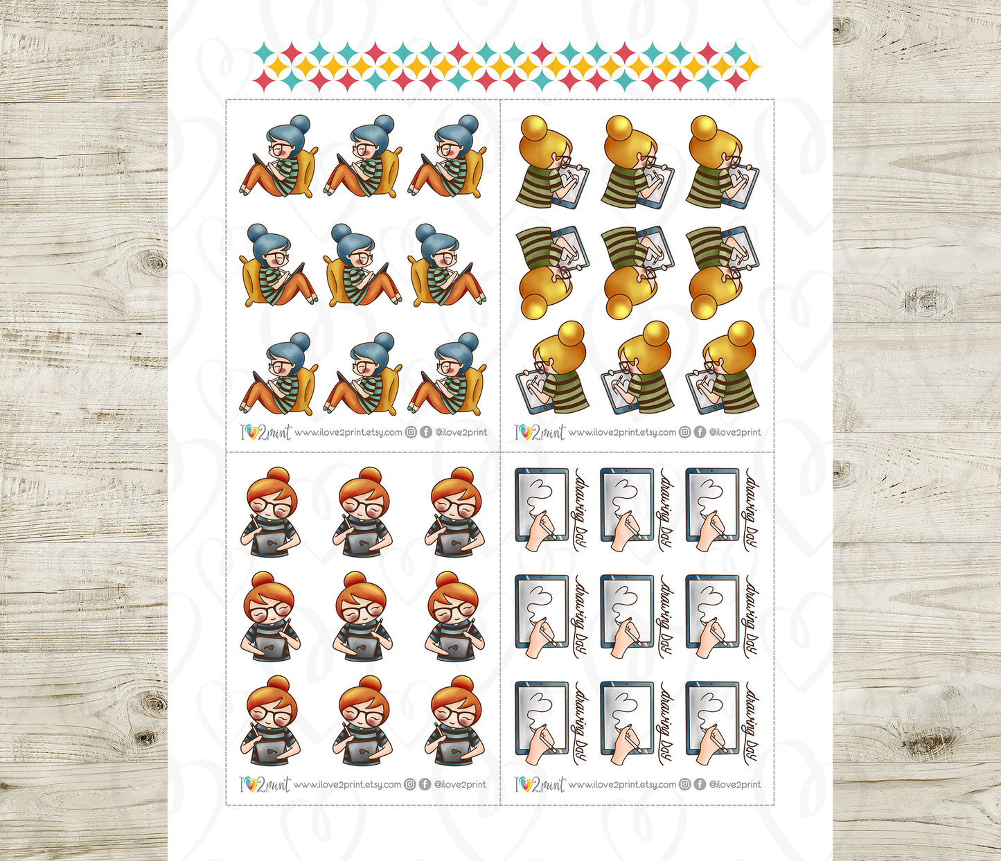 Elena iPad Drawing Light Skin Color Stickers | Digital Art | 2 Sizes | PDF Cut Files