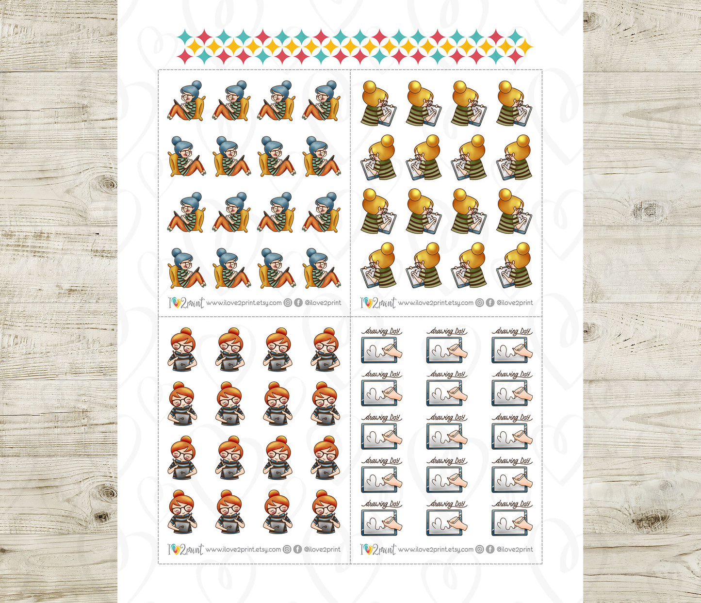 Elena iPad Drawing Light Skin Color Stickers | Digital Art | 2 Sizes | PDF Cut Files