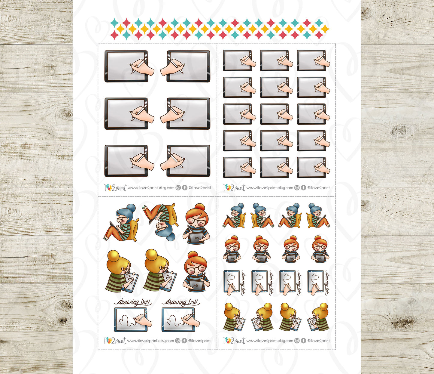 Elena iPad Drawing Light Skin Color Stickers | Digital Art | 2 Sizes | PDF Cut Files