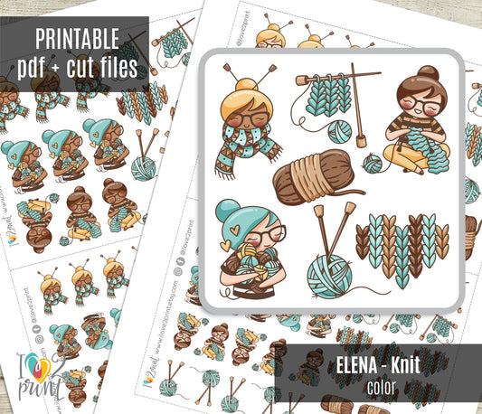 Elena Knit - COLOR Printable Planner Sticker - PDF & Cut Files