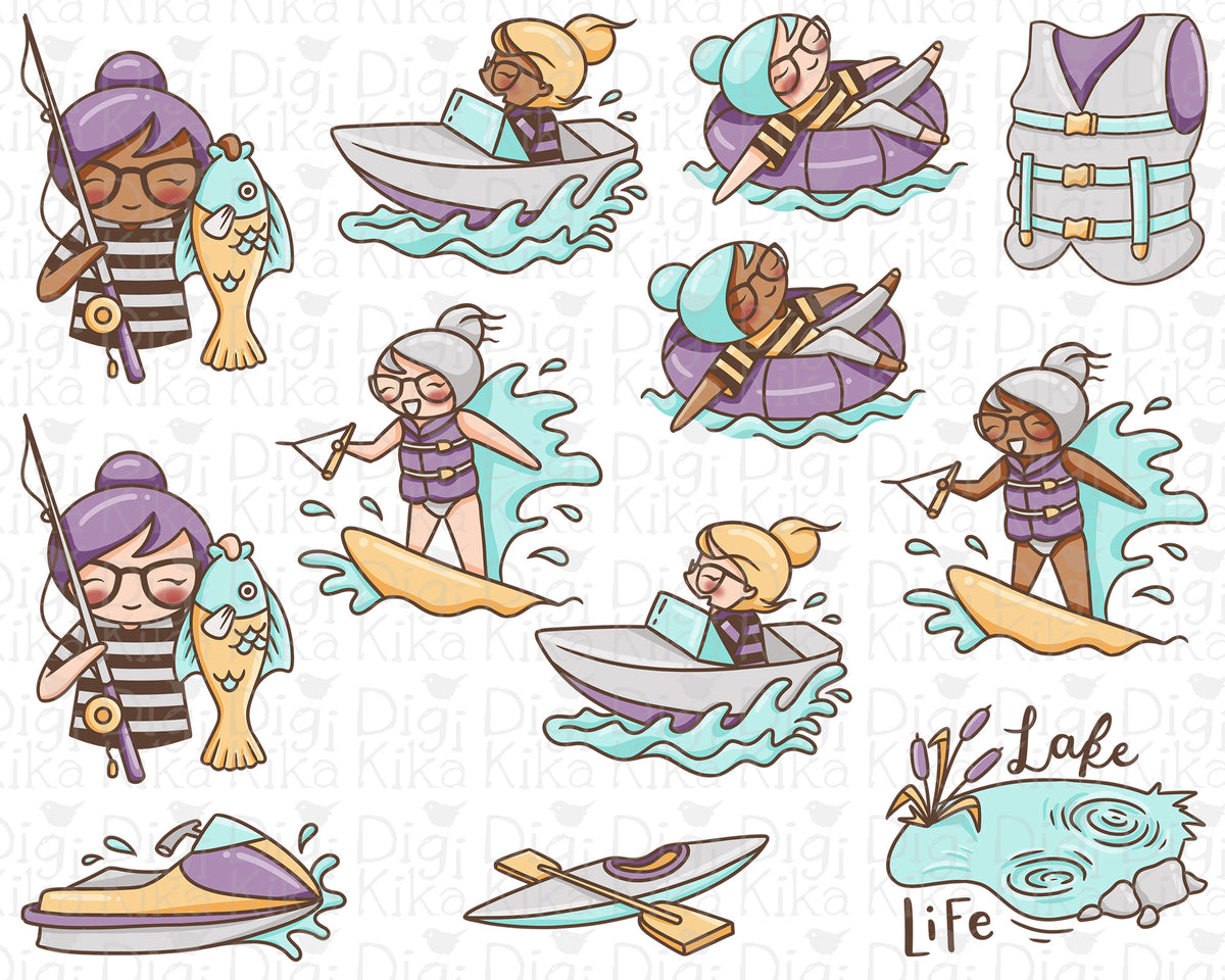 Elena Lake Life Hand Drawn Color Clipart | 2 Skin Tones | PNG Only