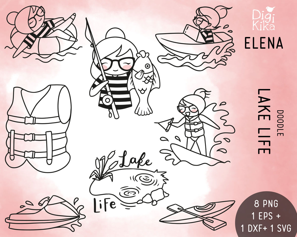 Elena Lake Life Hand Drawn Outline Clipart | Vector EPS SVG DXF PNG