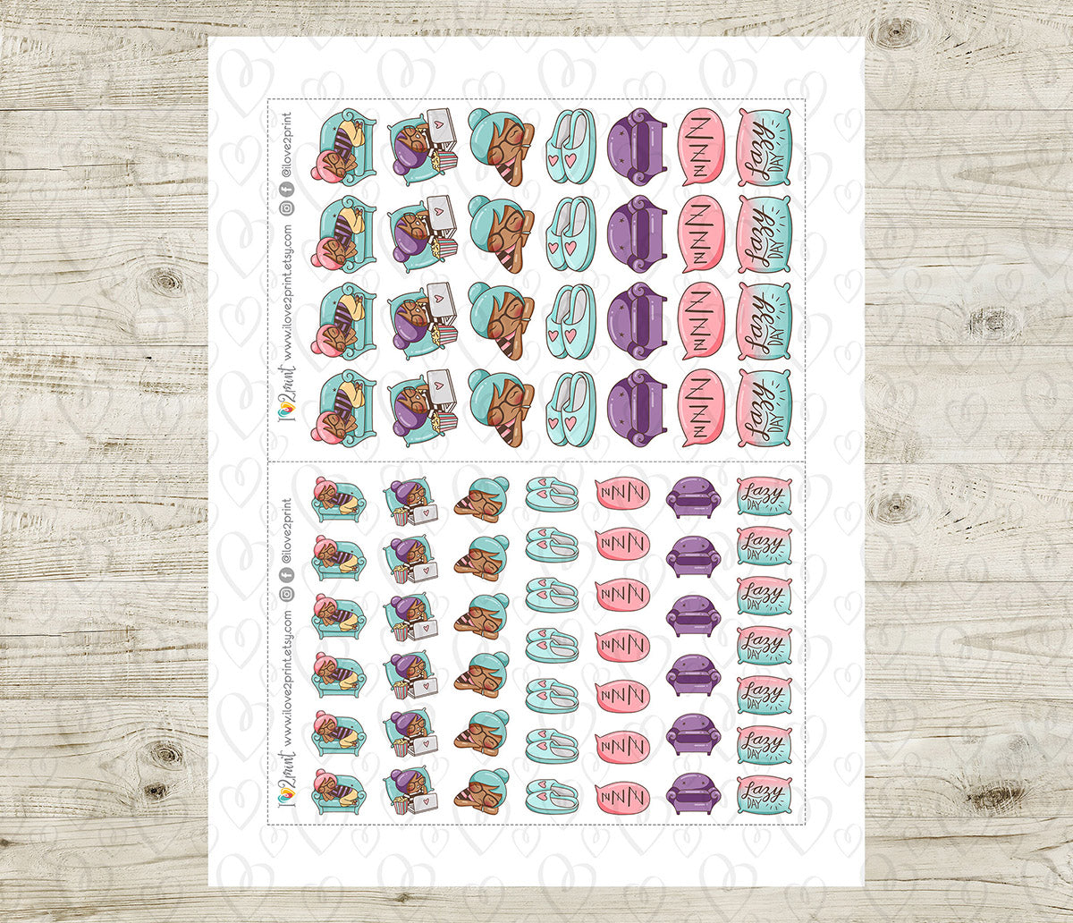 Elena Lazy Day - COLOR Printable Planner Sticker - PDF & Cut Files