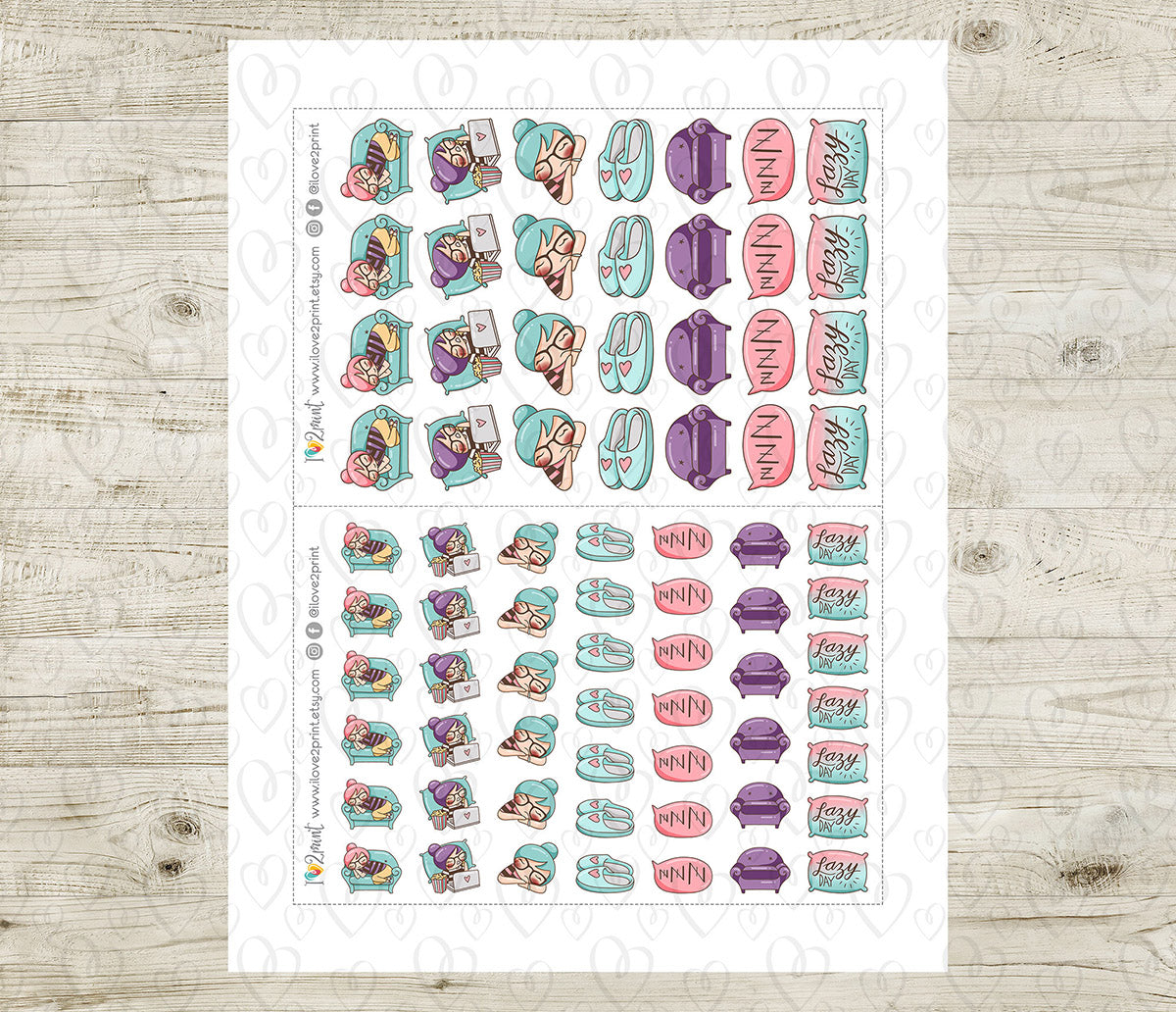 Elena Lazy Day - COLOR Printable Planner Sticker - PDF & Cut Files