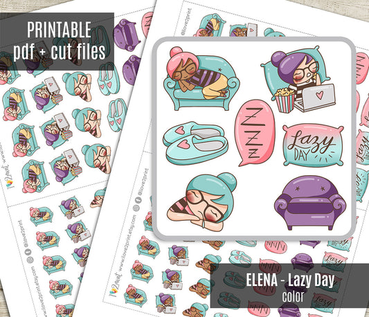 Elena Lazy Day - COLOR Printable Planner Sticker - PDF & Cut Files