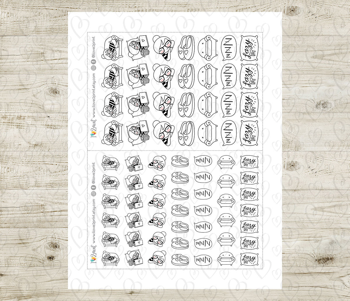 Elena Lazy Day - DOODLE Printable Planner Sticker - PDF & Cut Files