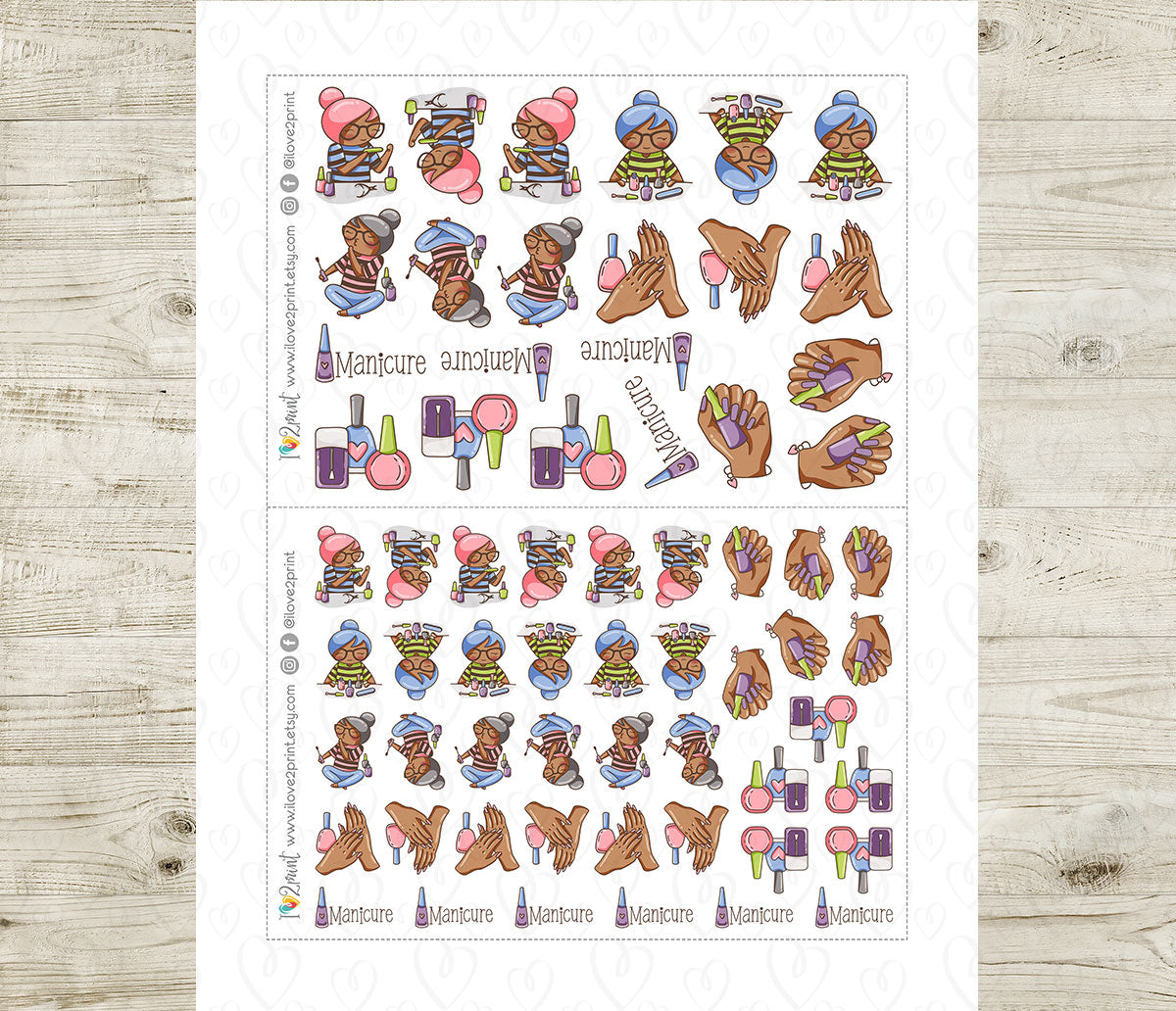 Elena Manicure Color Printable Stickers | 2 Skin Tones Nail Art | PDF Cut Files