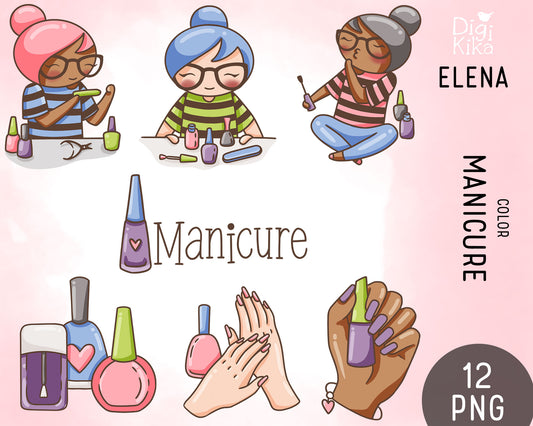 Elena Manicure Color Clipart | 2 Skin Tones Nail Art | PNG | Commercial Use | Inclusive
