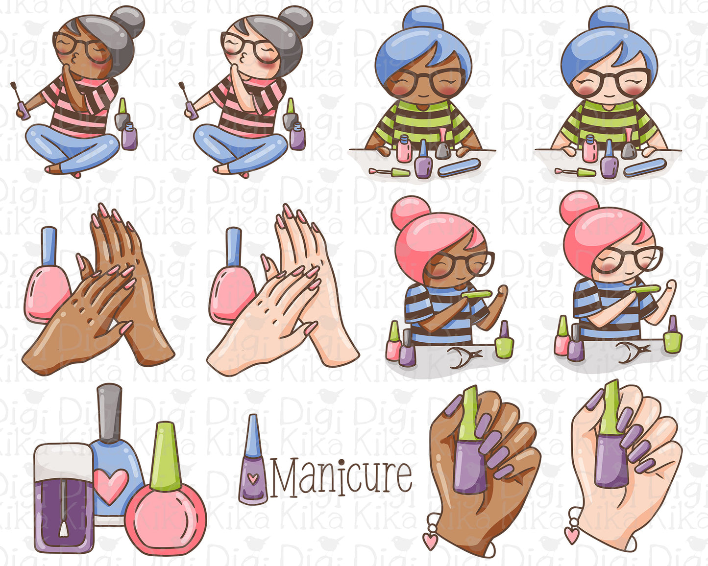 Elena Manicure Color Clipart | 2 Skin Tones Nail Art | PNG | Commercial Use | Inclusive