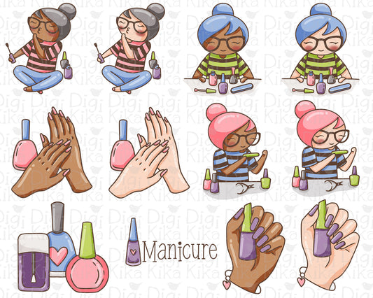 Elena Manicure Color Clipart | 2 Skin Tones Nail Art | PNG | Commercial Use | Inclusive