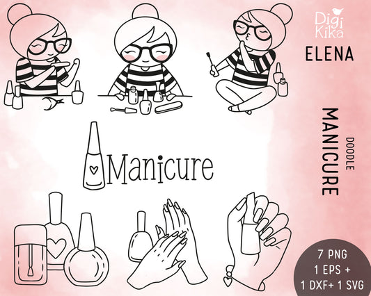 Elena Manicure Outline Clipart | Nail Salon Graphics | EPS SVG DXF PNG | Commercial Use