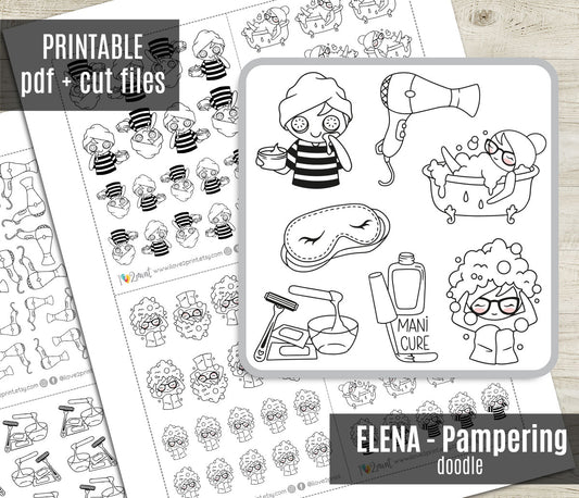 Elena Pampering - DOODLE Printable Planner Sticker - PDF & Cut Files