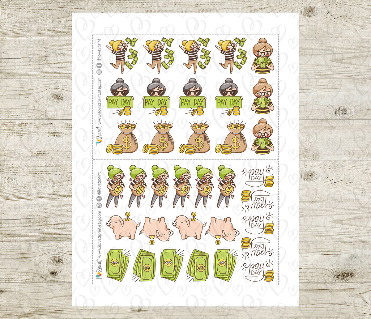 Elena Pay Day - COLOR Printable Planner Sticker - PDF & Cut Files