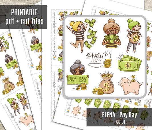 Elena Pay Day - COLOR Printable Planner Sticker - PDF & Cut Files